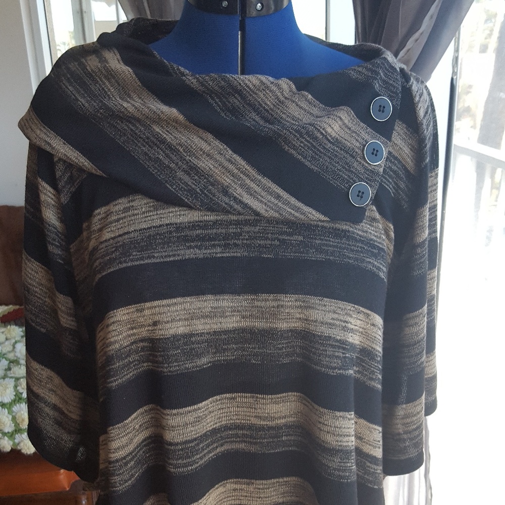 Sweater drape cowl neck black tan knit sz XL - Picture 4 of 8